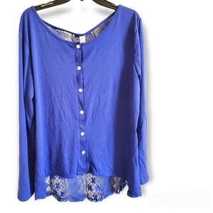 𝅺Roman Fashion royal blue hi-low lace back button front top XL/1X(2XREAD)